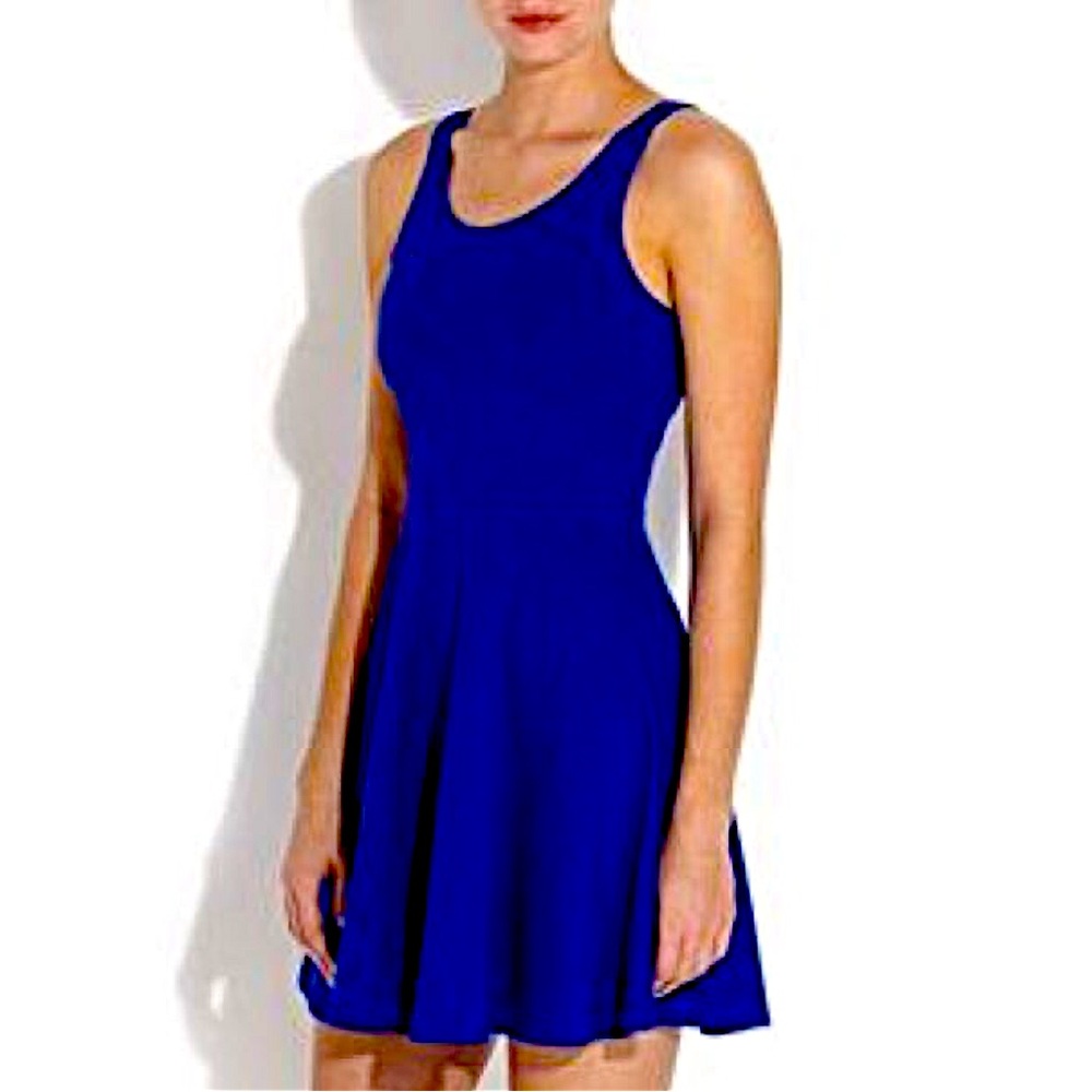 🎉ANGL Skater Mini Dress in Royal Blue Scoop Neck & Full Skirt Sleeveless SizeM